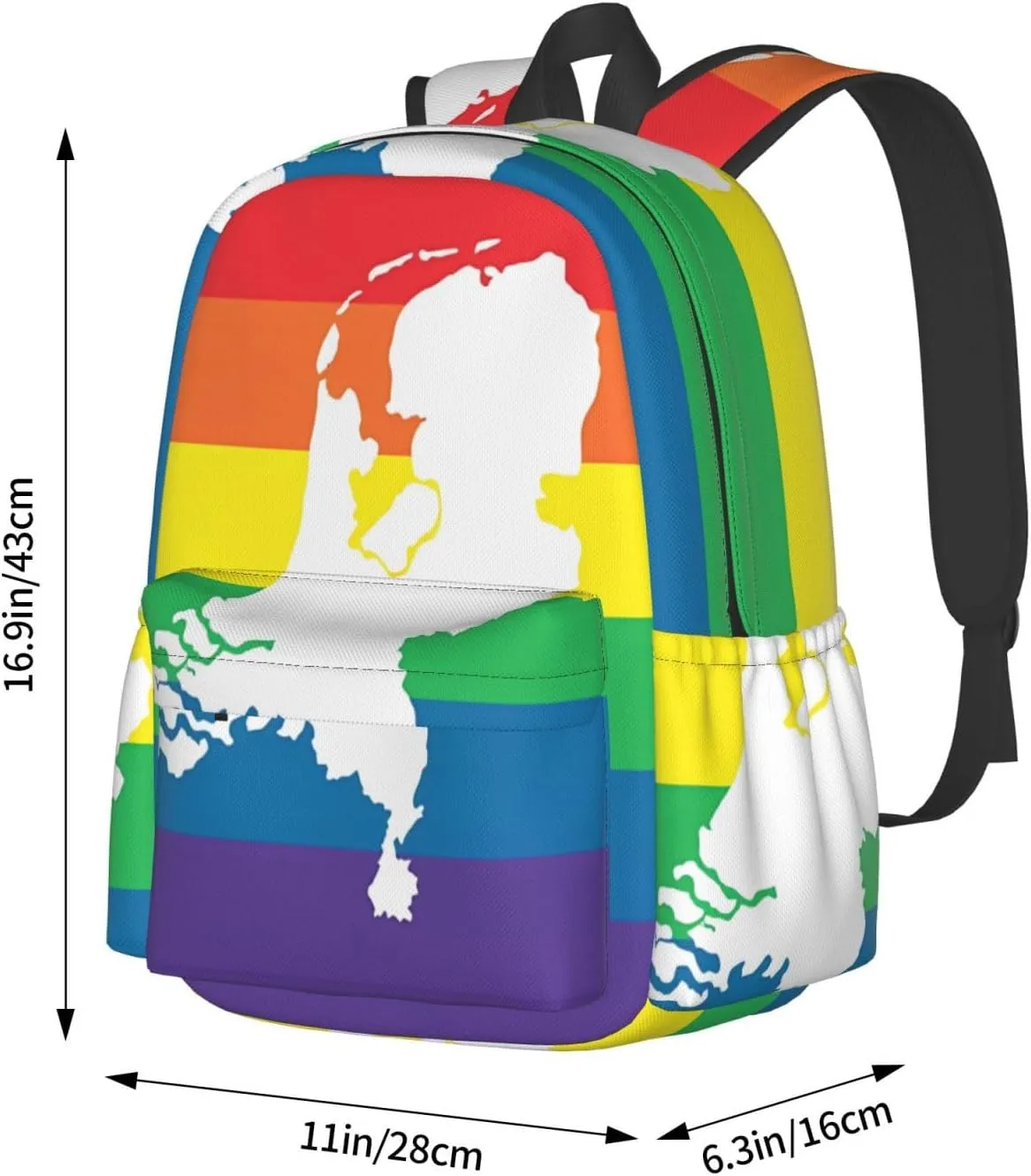 Netherlands Holland LGBT Pride Flag Large Travel Backpack Casual Backpacks Laptop Daypack Working Rucksack Lightweight Back Pack Sports Bag with Adjustable Shoulder Strap