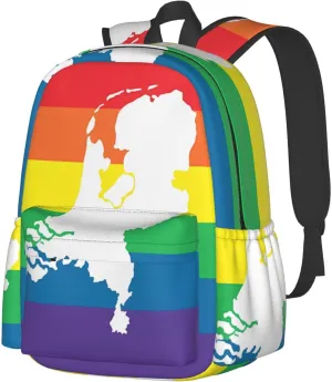 Netherlands Holland LGBT Pride Flag Large Travel Backpack Casual Backpacks Laptop Daypack Working Rucksack Lightweight Back Pack Sports Bag with Adjustable Shoulder Strap