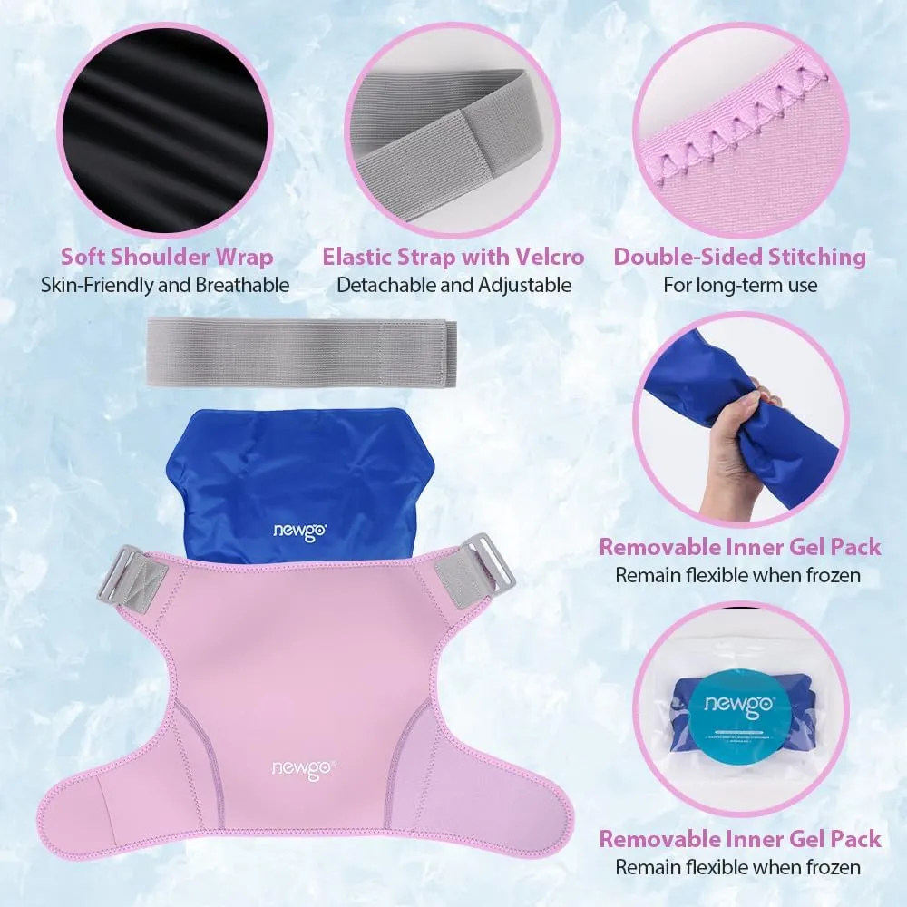 NEWGO Shoulder Ice Pack Rotator Cuff Cold Therapy, FSA HSA Eligible Ice Pack Shoulder Wrap Cold Compression Sleeve for Pain Relief, Surgery Recovery, Bursitis - Small Purple