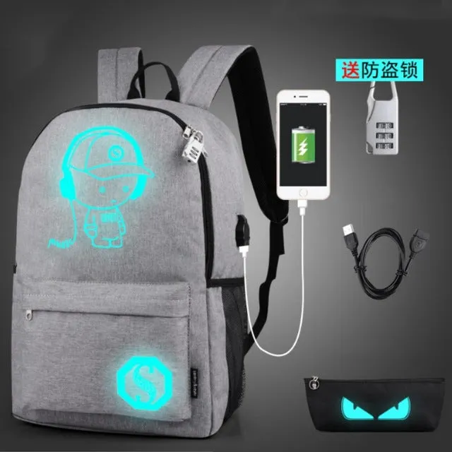 Night Glow Backpack with USB Connection Port