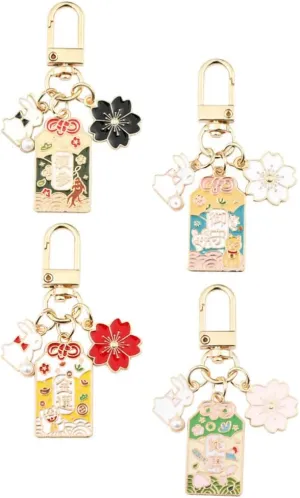 NOLITOY 4pcs Japanese Keychains Omamori Fortune Key Ring Feng Shui Key Holder Blessing Pendant Charm for Backpack Purse Handbag Wallet