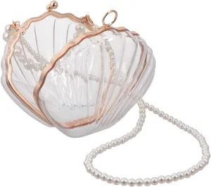 NOLITOY Fashionable Pearl Shoulder Bag Acrylic Shell Shape Crossbody Bag Man-made Pearl Belt for Women Mini Crossbody