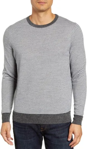 Nordstrom Men's Shop Regular Fit Stripe Merino Wool Blend Sweater Medium Grey
