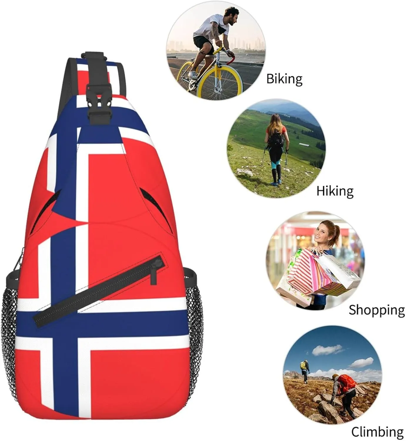 Norway Norwegian Flag Round Chest Sling Bag Crossbody Shoulder Backpack Bag Gym Cycling Daypack Travel Hiking Cross Bag