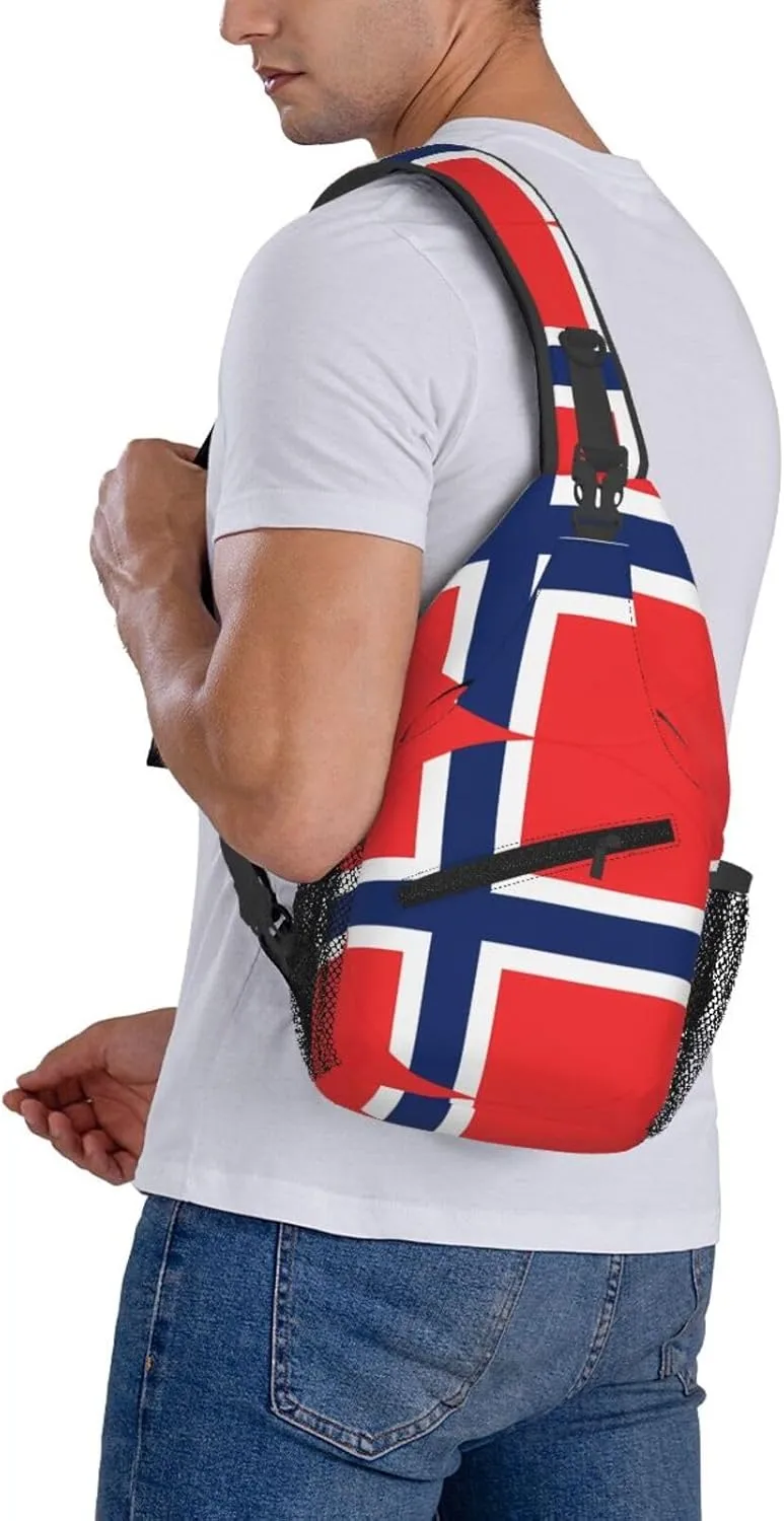Norway Norwegian Flag Round Chest Sling Bag Crossbody Shoulder Backpack Bag Gym Cycling Daypack Travel Hiking Cross Bag