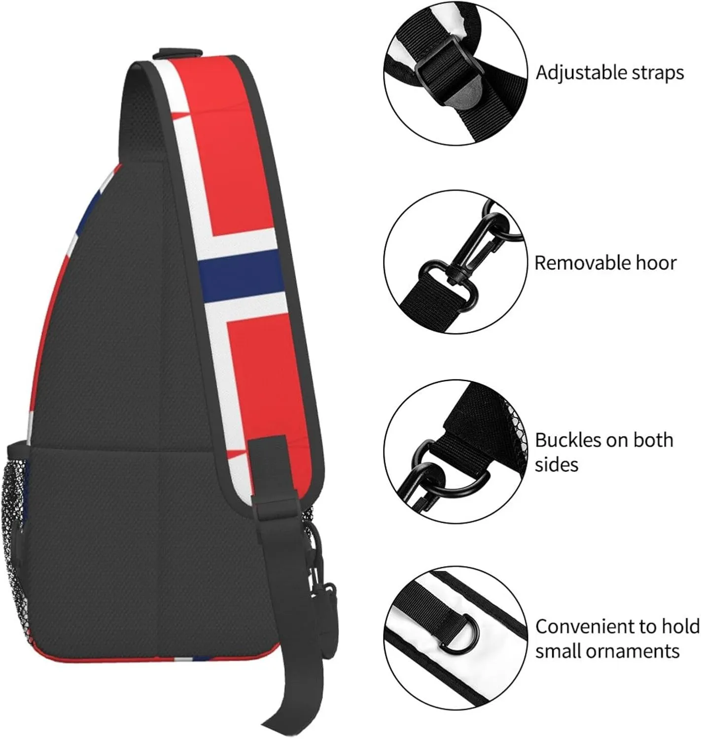 Norway Norwegian Flag Round Chest Sling Bag Crossbody Shoulder Backpack Bag Gym Cycling Daypack Travel Hiking Cross Bag