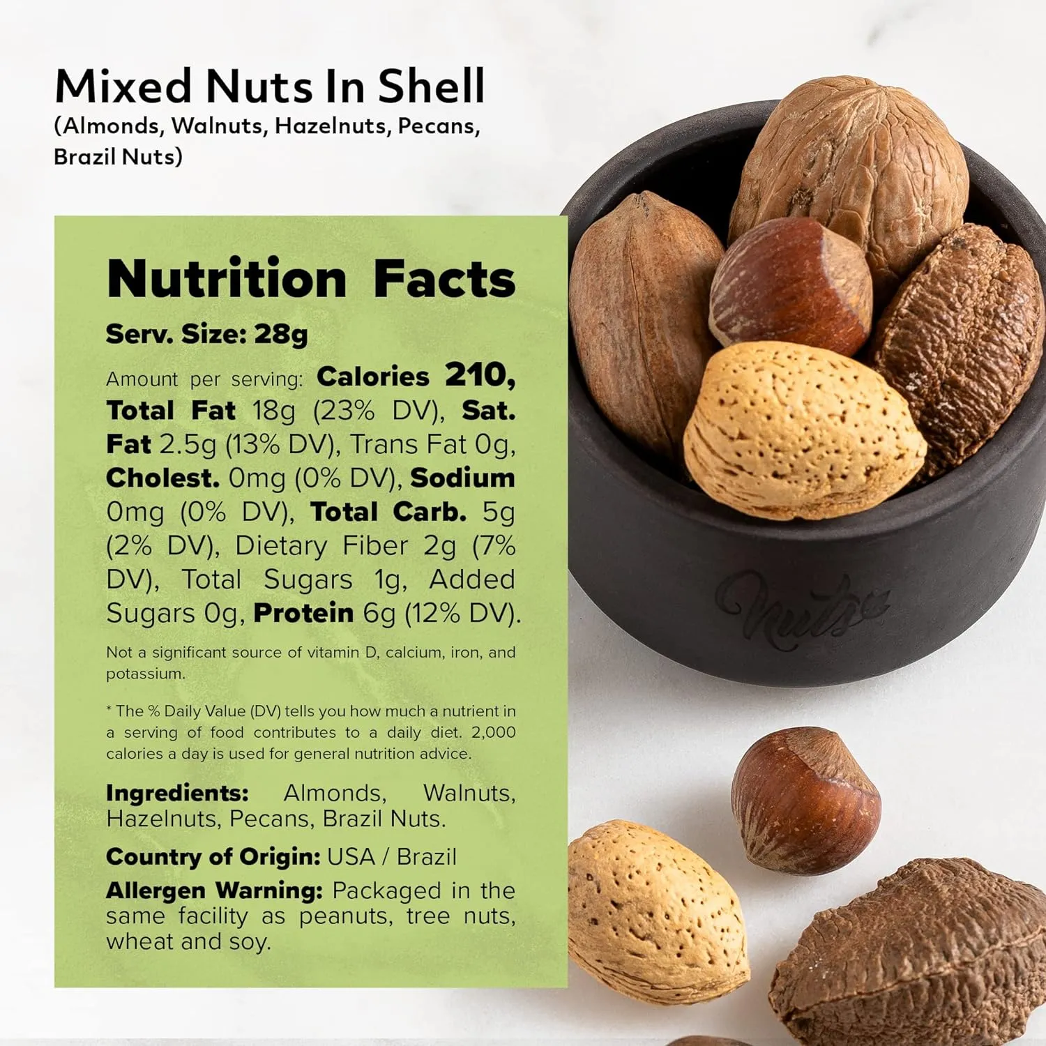 NUTS U.S. – Mixed Nuts In Shell (Almonds, Walnuts, Hazelnuts, Pecans, Brazil Nuts) | No Added Colors and No Artificial Flavors | Fresh Buttery Taste and Raw |Packed In Resealable Bags!!! (6 LBS)