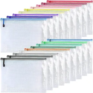 Oaimyy-18 Pcs,7"x 11",Plastic Mesh Zipper Pouch Document Folders Bag Zipper Zip File Folders for Office Supplies, Travel,Organizing Storage (7X 11 Inch, Multicolor)