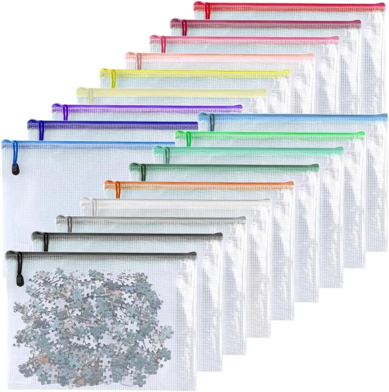 Oaimyy-18 Pcs,7"x 11",Plastic Mesh Zipper Pouch Document Folders Bag Zipper Zip File Folders for Office Supplies, Travel,Organizing Storage (7X 11 Inch, Multicolor)