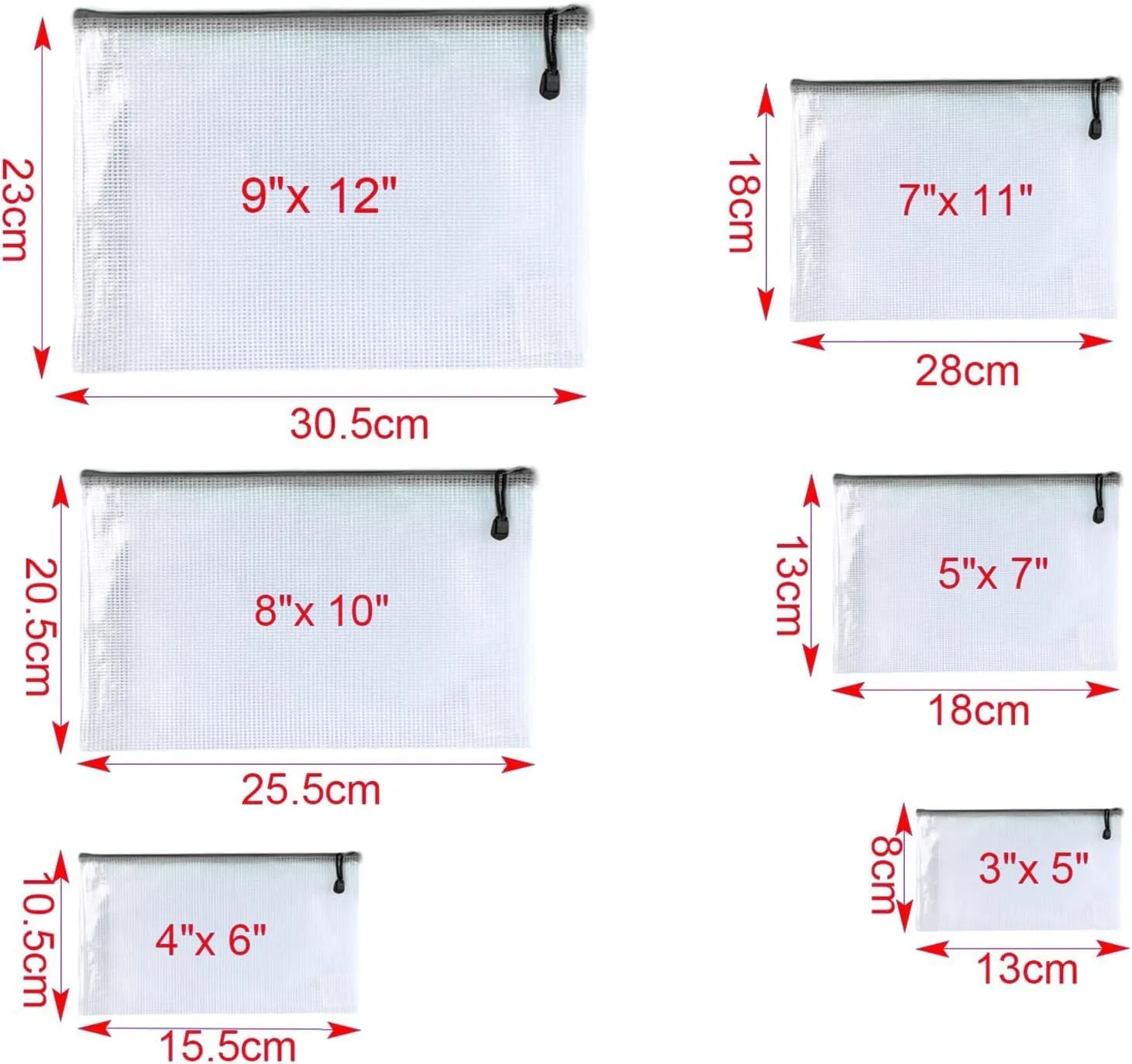 Oaimyy-18 Pcs,7"x 11",Plastic Mesh Zipper Pouch Document Folders Bag Zipper Zip File Folders for Office Supplies, Travel,Organizing Storage (7X 11 Inch, Multicolor)