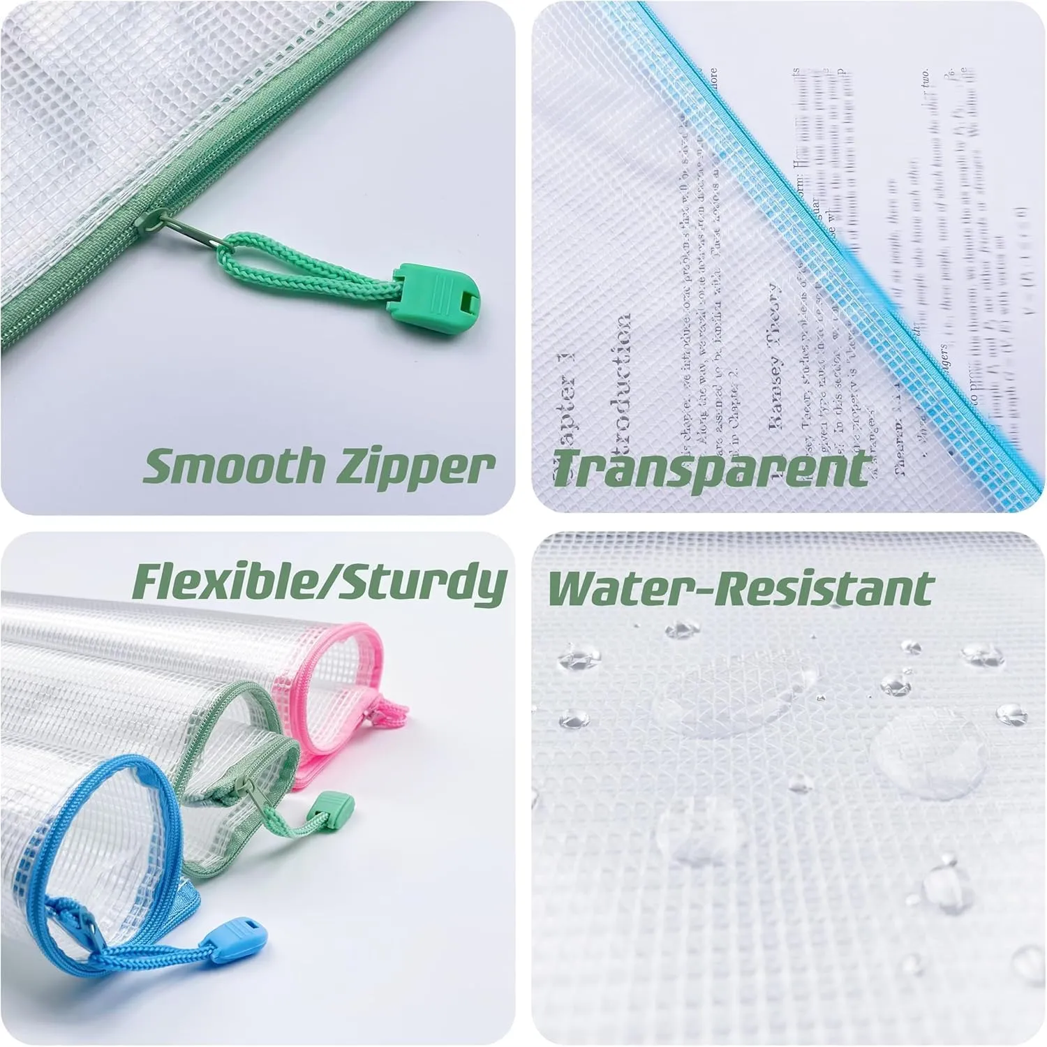 Oaimyy-18 Pcs,7"x 11",Plastic Mesh Zipper Pouch Document Folders Bag Zipper Zip File Folders for Office Supplies, Travel,Organizing Storage (7X 11 Inch, Multicolor)