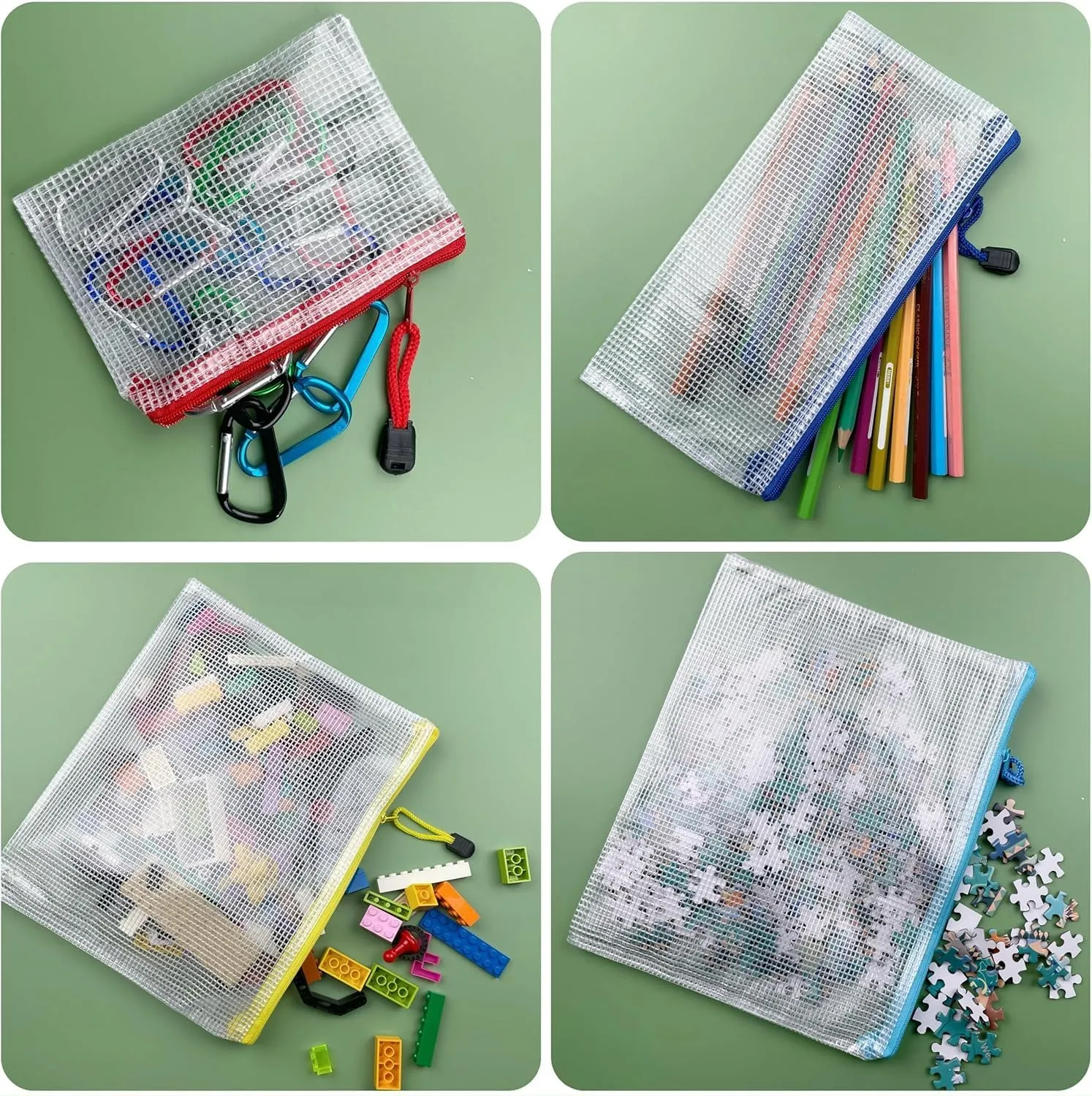 Oaimyy-18 Pcs,7"x 11",Plastic Mesh Zipper Pouch Document Folders Bag Zipper Zip File Folders for Office Supplies, Travel,Organizing Storage (7X 11 Inch, Multicolor)