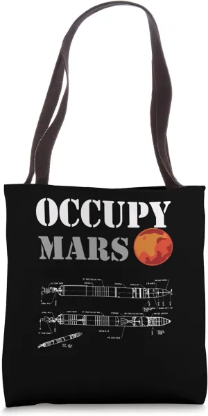 Occupy Mars Space Rocket Blue Print Tote Bag