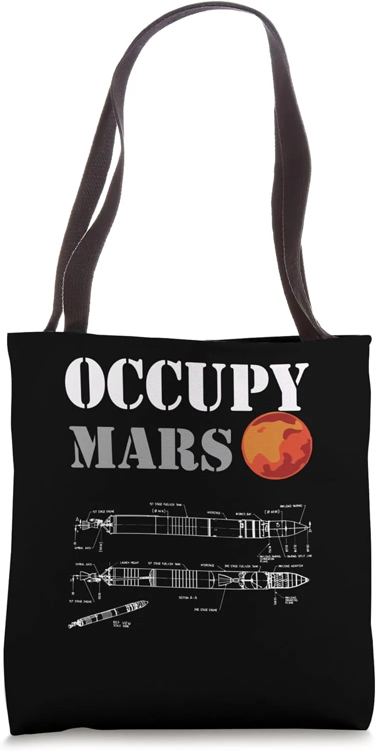 Occupy Mars Space Rocket Blue Print Tote Bag