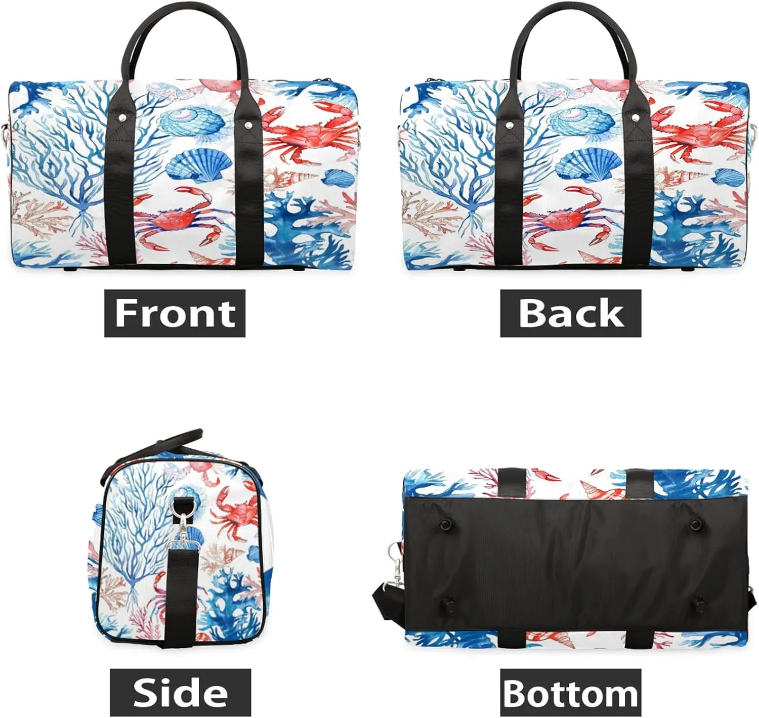 Ocean Shell Crab Travel Duffle Bag, Sports Gym Bags for Women Men, Carry On Weekender Overnight Workout Airplane Trips Bag