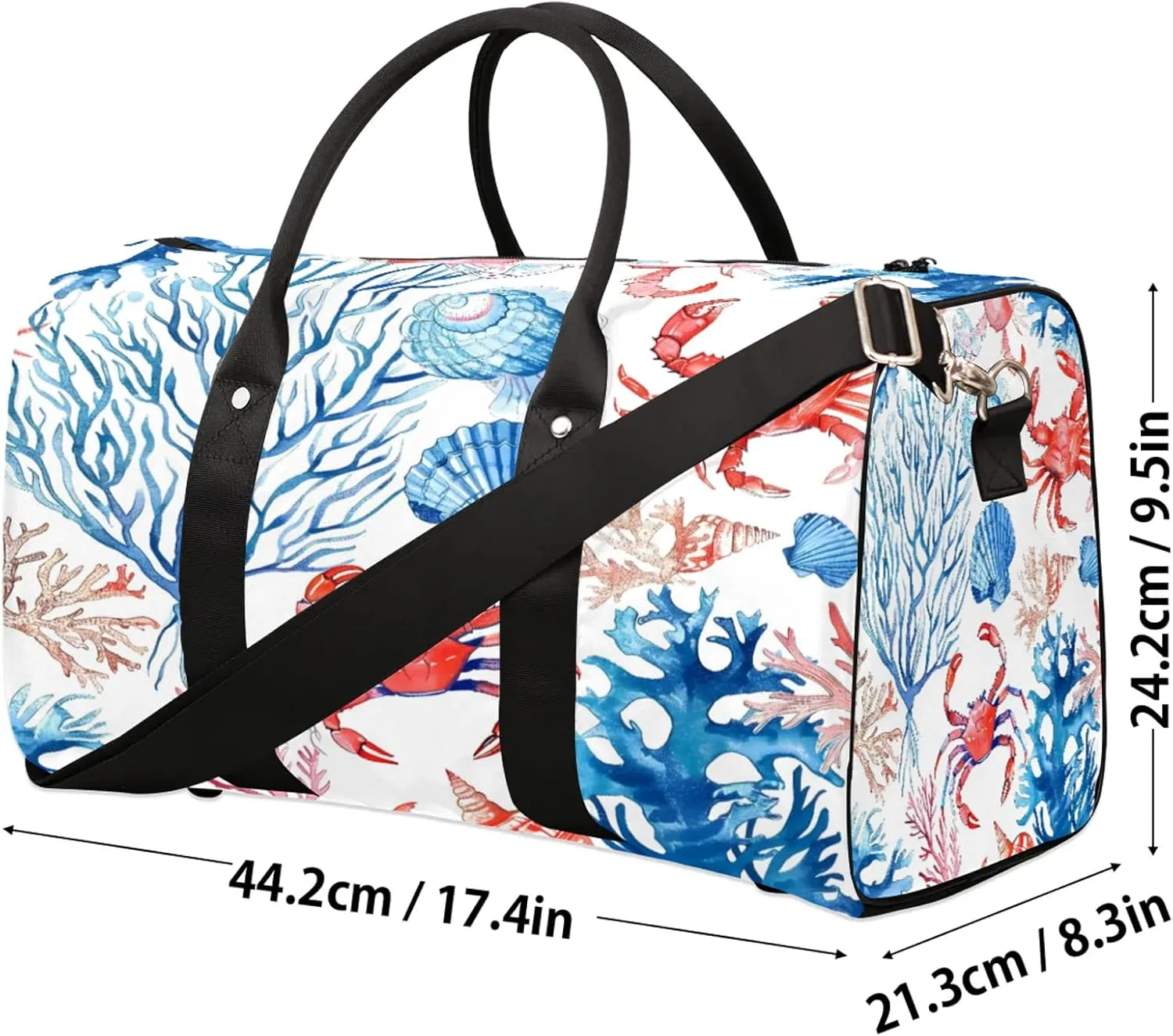 Ocean Shell Crab Travel Duffle Bag, Sports Gym Bags for Women Men, Carry On Weekender Overnight Workout Airplane Trips Bag