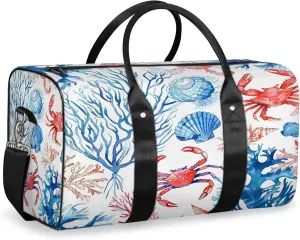 Ocean Shell Crab Travel Duffle Bag, Sports Gym Bags for Women Men, Carry On Weekender Overnight Workout Airplane Trips Bag