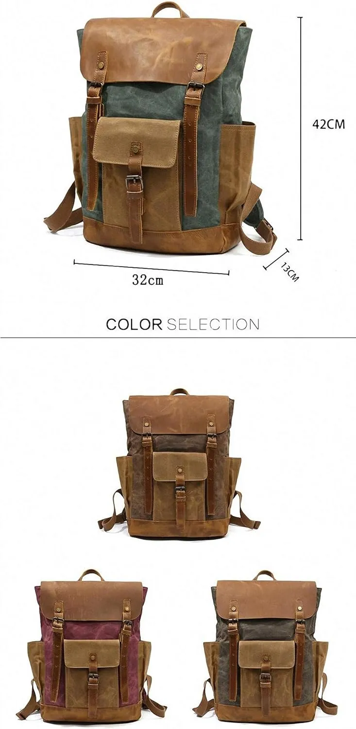 Oil Wax Cow Leather Backpacks Unisex Laptops Daypacks Large Capacity Vintage Coffee
