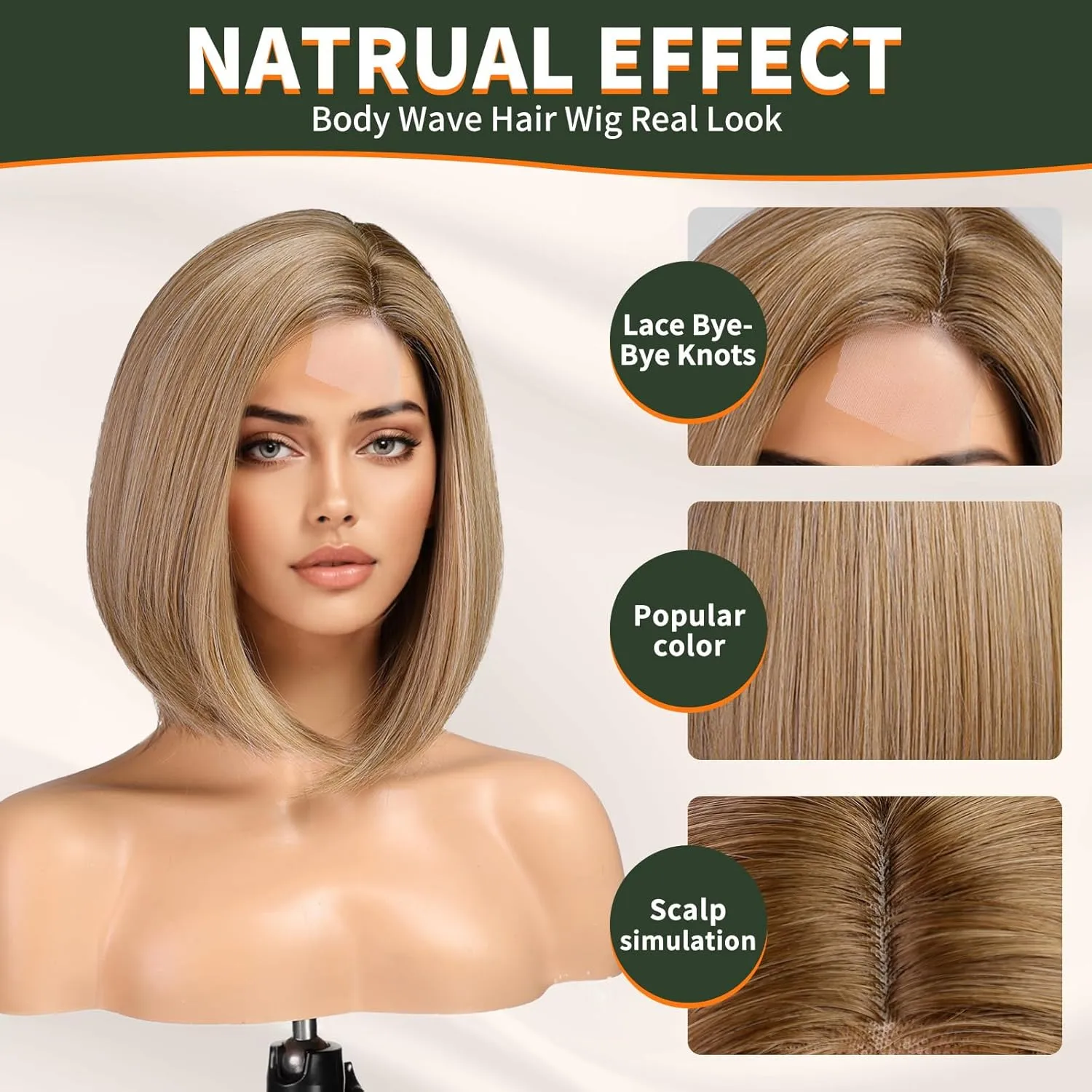 Ombre Blonde Short Bob Wigs,Ash Blonde Straight Shoulder Length Wigs for Women,Middle Part Heat Resistant Fibre Synthetic Wig Daily Use 16IN…