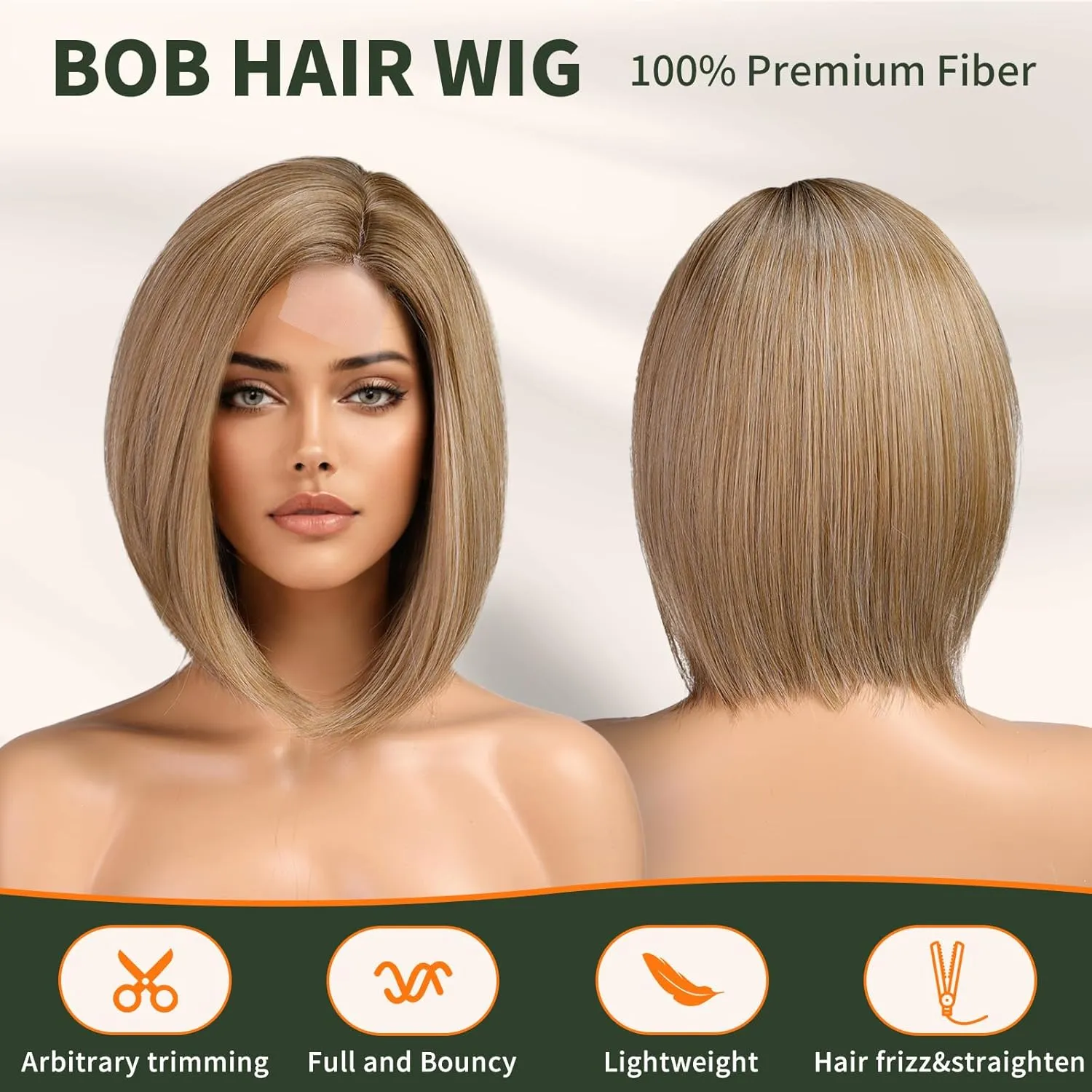 Ombre Blonde Short Bob Wigs,Ash Blonde Straight Shoulder Length Wigs for Women,Middle Part Heat Resistant Fibre Synthetic Wig Daily Use 16IN…