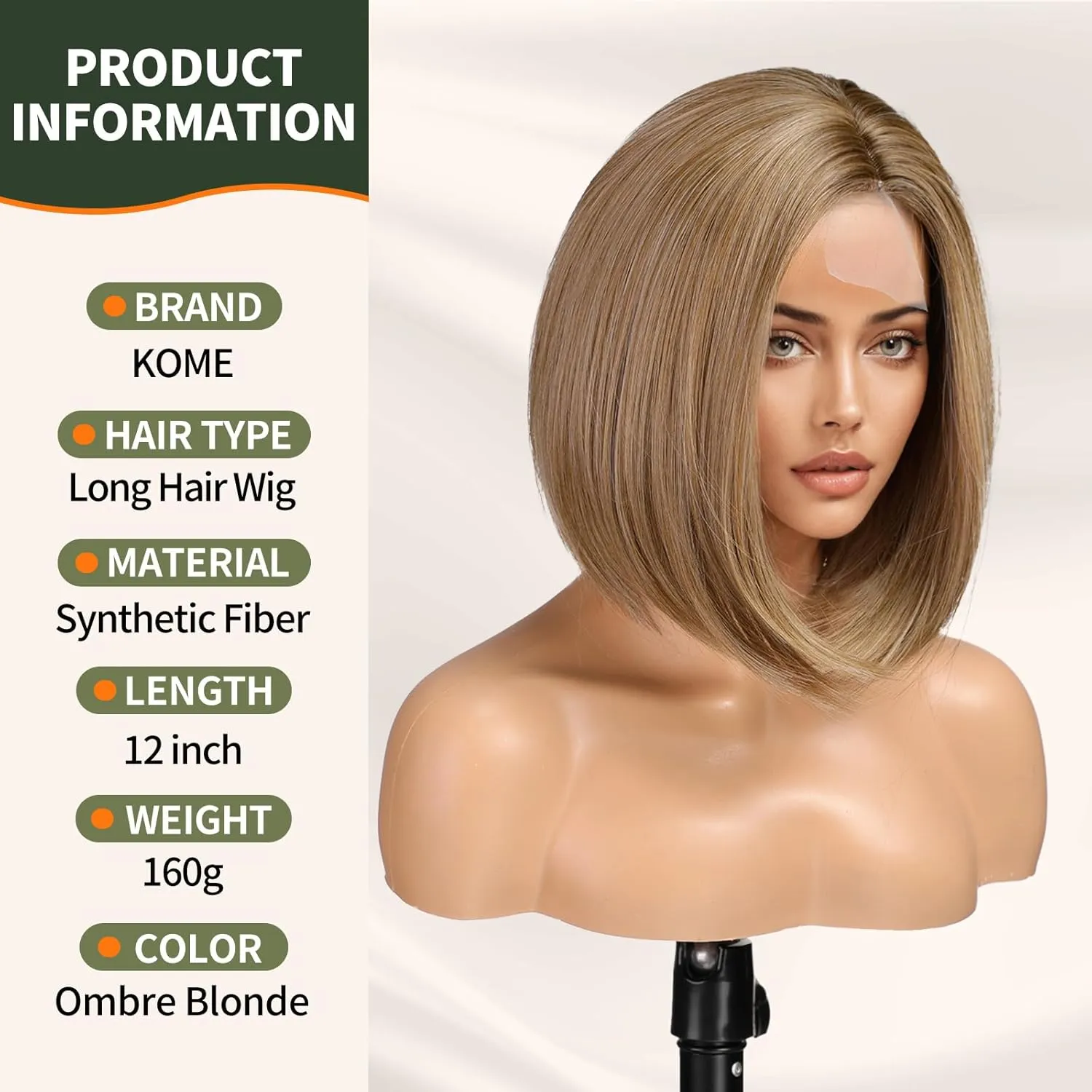 Ombre Blonde Short Bob Wigs,Ash Blonde Straight Shoulder Length Wigs for Women,Middle Part Heat Resistant Fibre Synthetic Wig Daily Use 16IN…