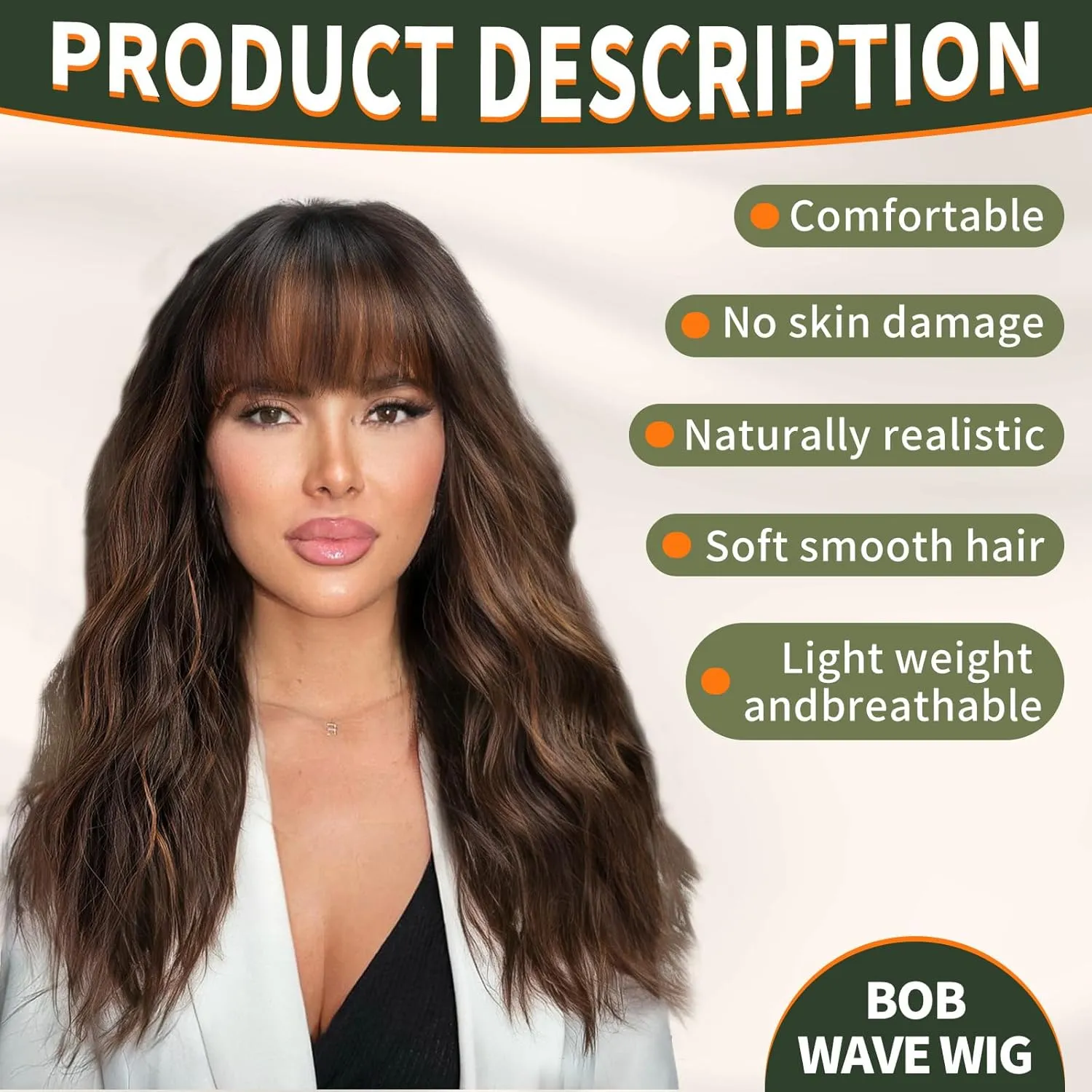 Ombre Brown Wig with Bangs,Brown mix Blonde Highlight Wavy Wigs for Women,Shoulder Length Curly Synthetic Hair Wig for Party Daily Use 18IN…