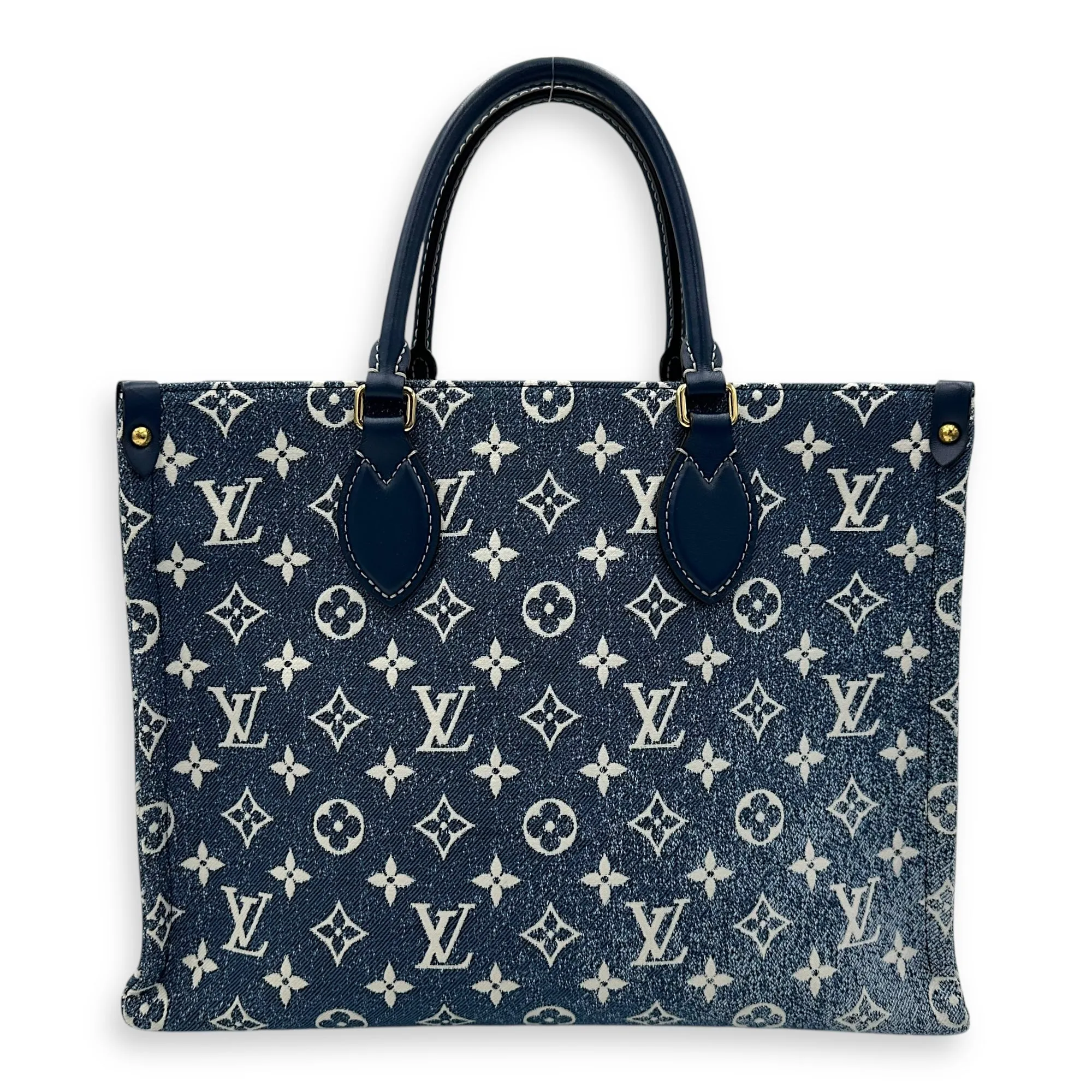 OnTheGo Tote Bag Blue in Denim, Gold hardware