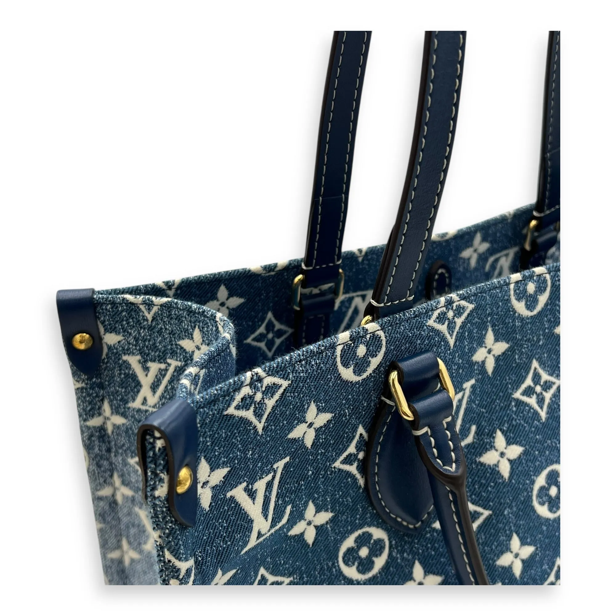 OnTheGo Tote Bag Blue in Denim, Gold hardware
