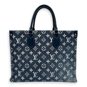 OnTheGo Tote Bag Blue in Denim, Gold hardware