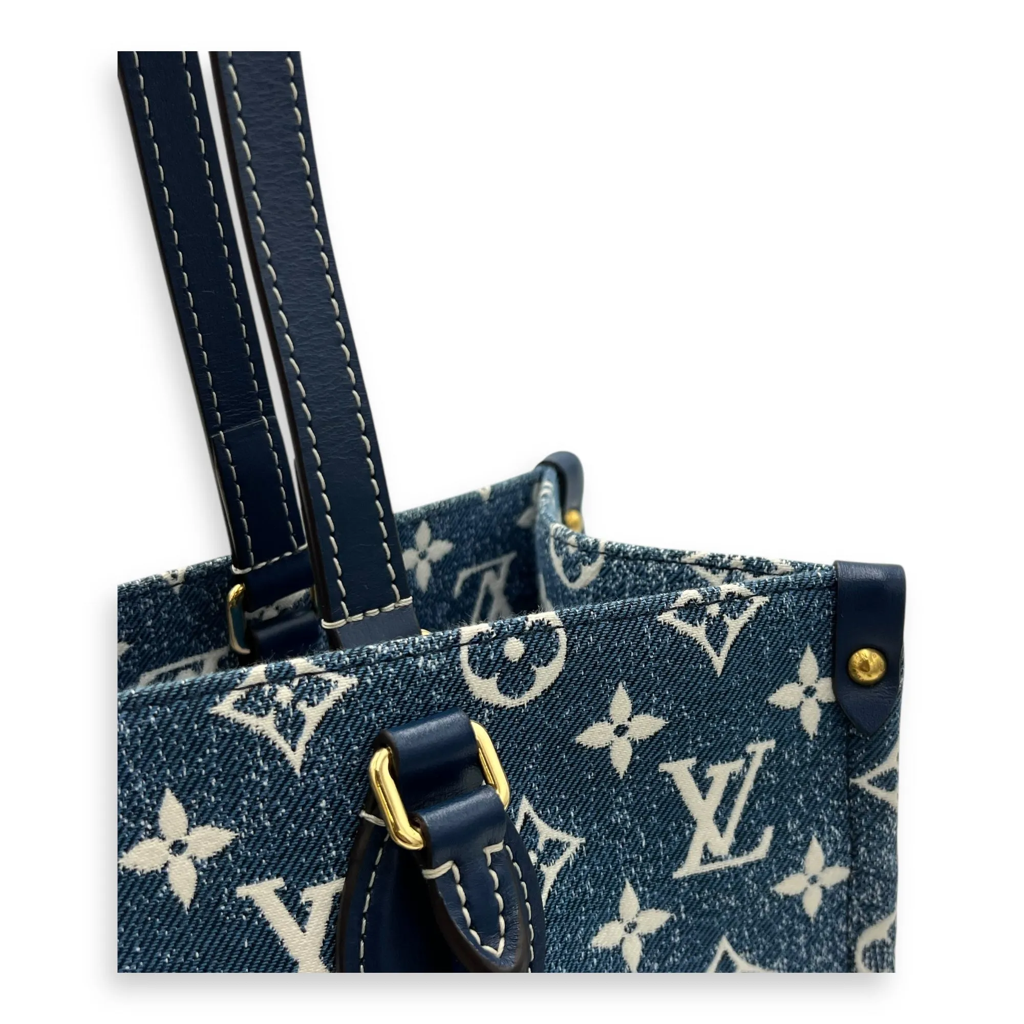 OnTheGo Tote Bag Blue in Denim, Gold hardware