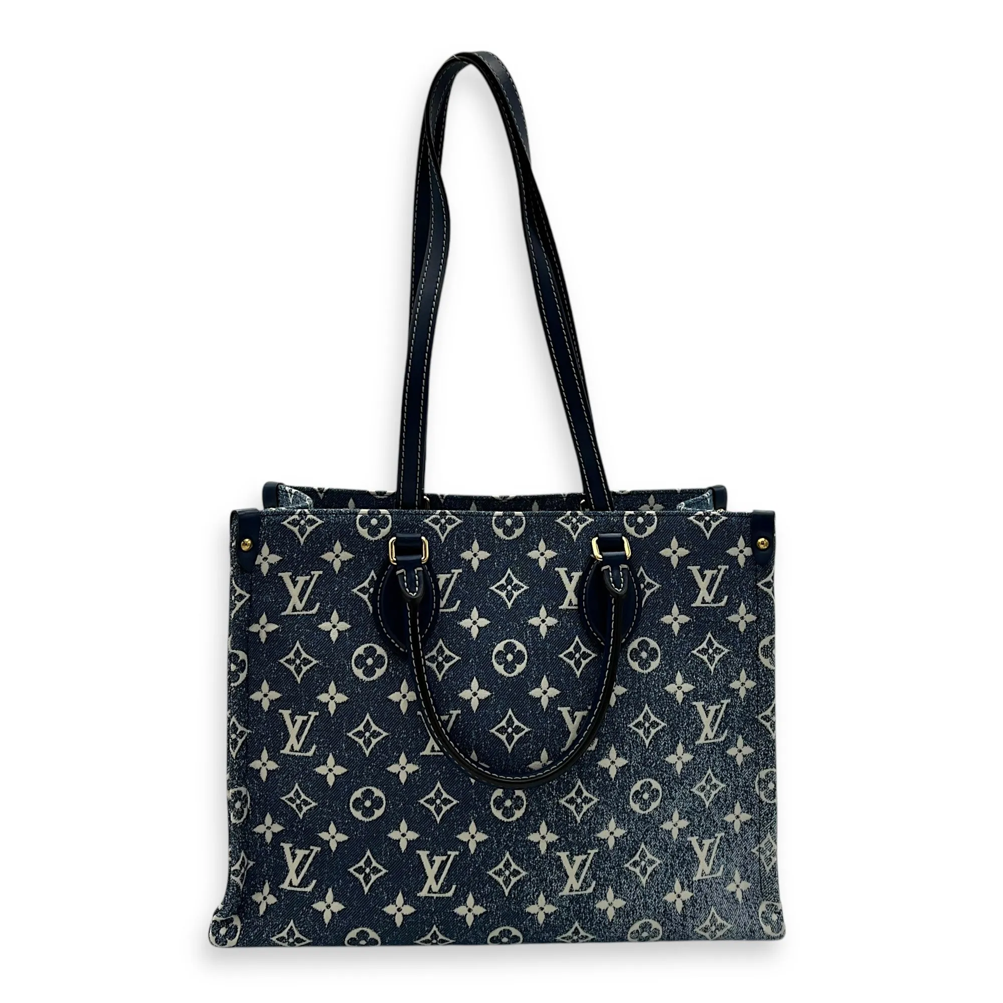 OnTheGo Tote Bag Blue in Denim, Gold hardware