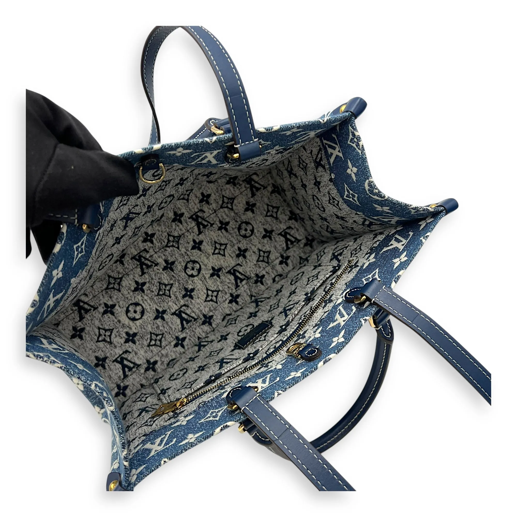 OnTheGo Tote Bag Blue in Denim, Gold hardware
