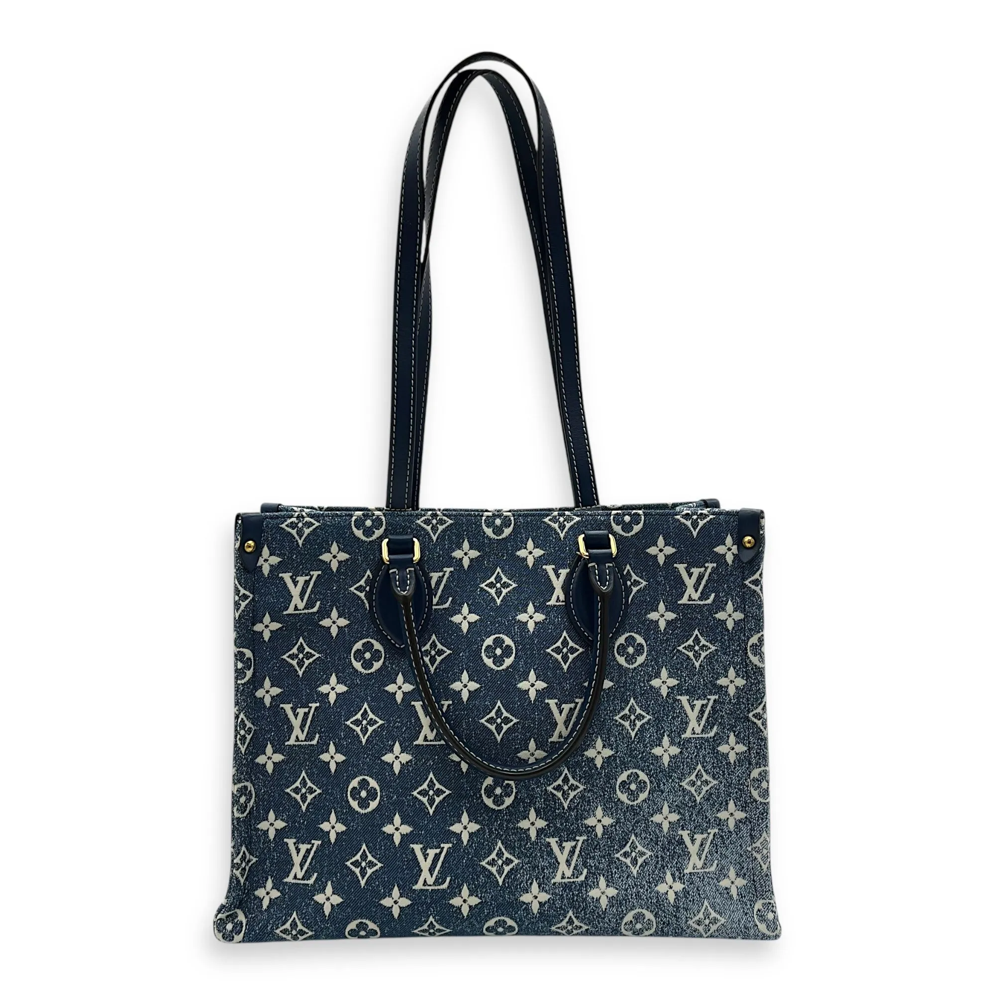 OnTheGo Tote Bag Blue in Denim, Gold hardware