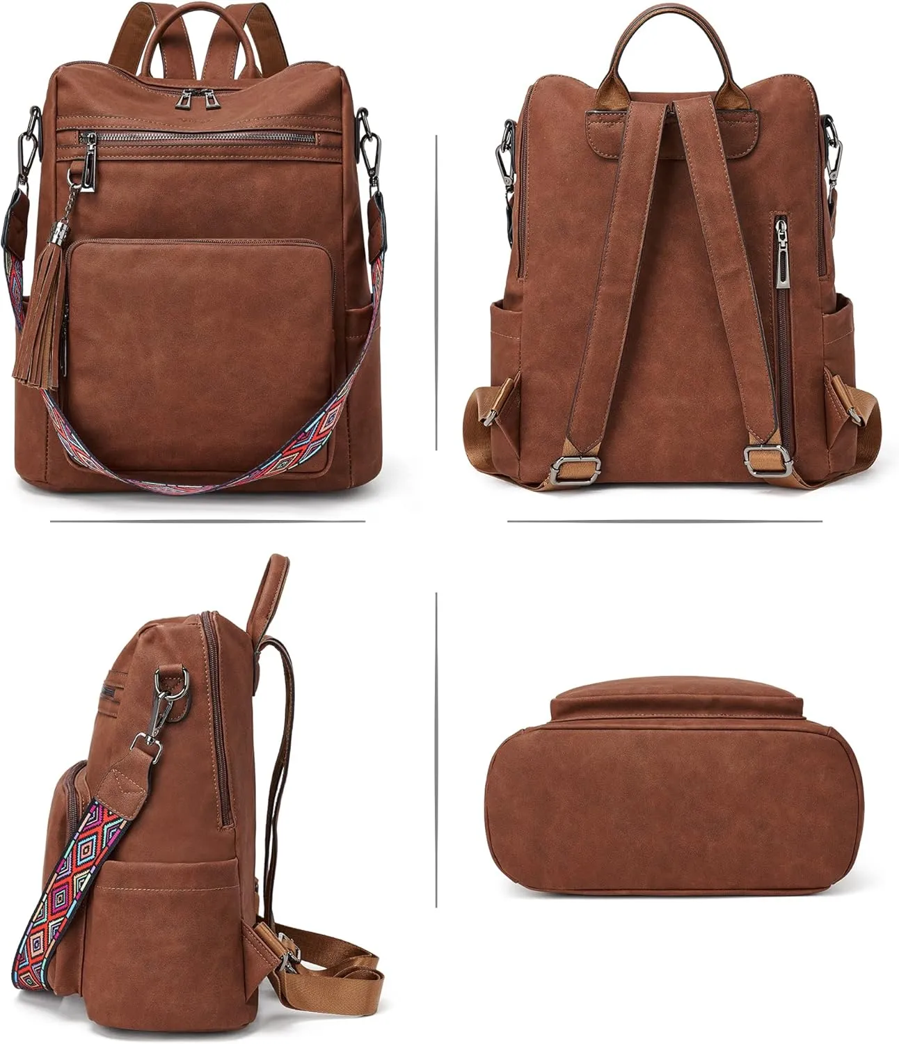OPAGE Leather Backpack Purse for Women Fashion Tassel Ladies Shoulder Bags Designer Large Travel Backpack Bags