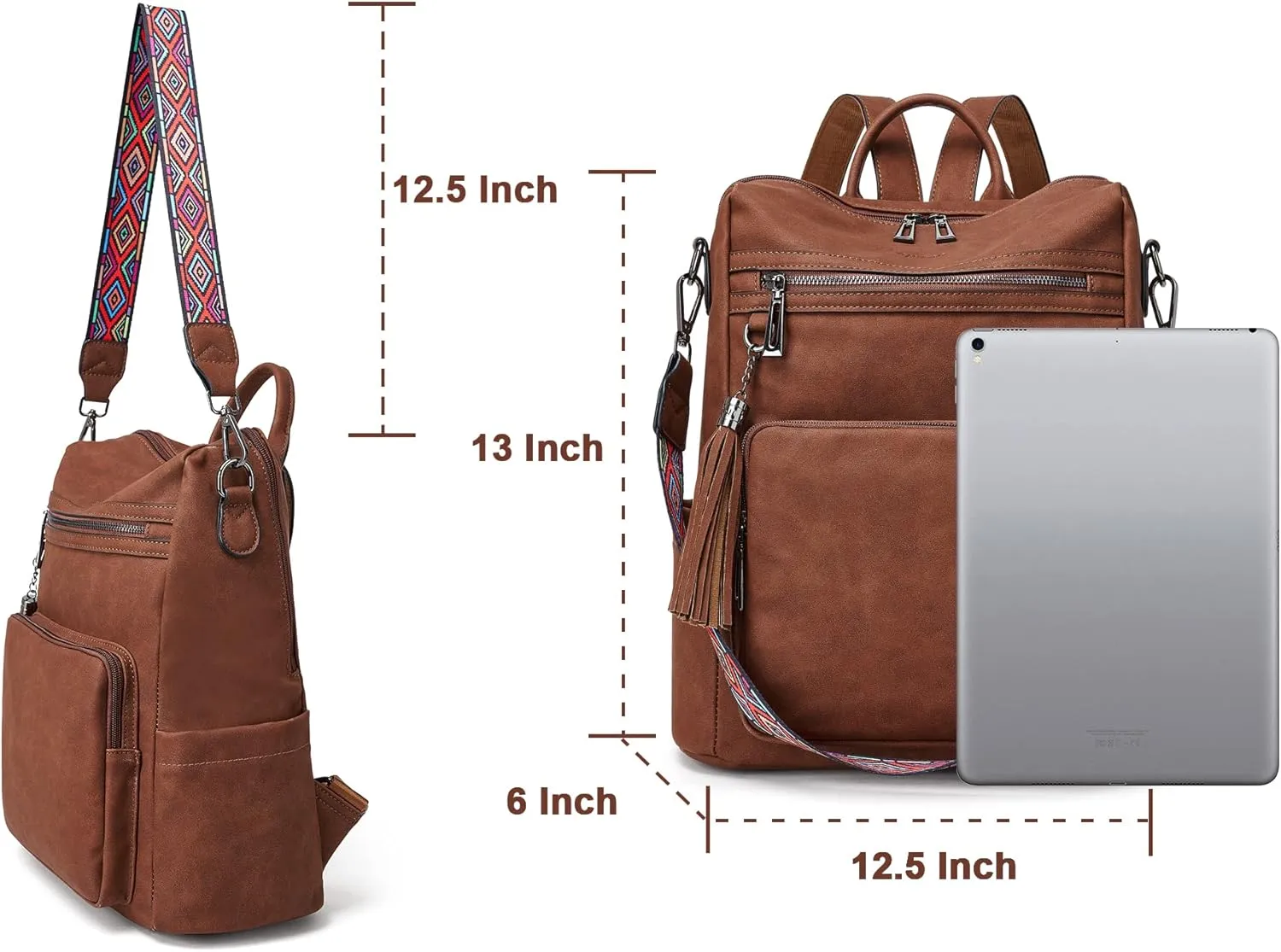 OPAGE Leather Backpack Purse for Women Fashion Tassel Ladies Shoulder Bags Designer Large Travel Backpack Bags