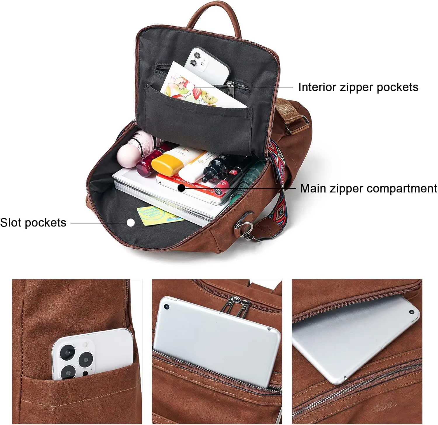OPAGE Leather Backpack Purse for Women Fashion Tassel Ladies Shoulder Bags Designer Large Travel Backpack Bags