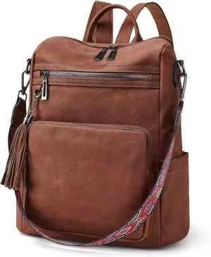OPAGE Leather Backpack Purse for Women Fashion Tassel Ladies Shoulder Bags Designer Large Travel Backpack Bags