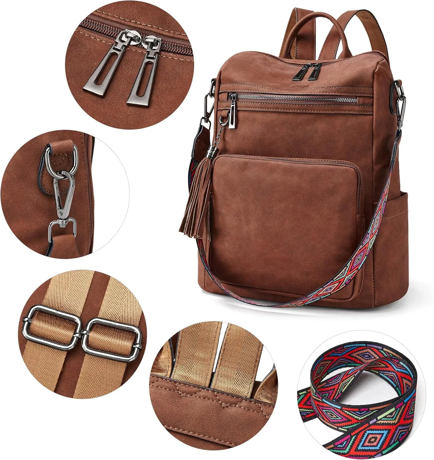 OPAGE Leather Backpack Purse for Women Fashion Tassel Ladies Shoulder Bags Designer Large Travel Backpack Bags