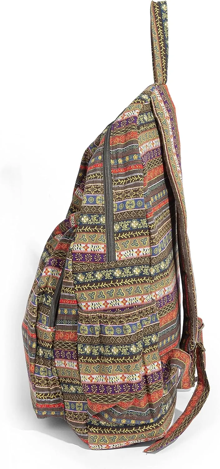 OPQRSTU Women Hippie Hand Bag Large Capacity Bohemian Bag Portable Tourist Fashion Backpacks (Green yellow)