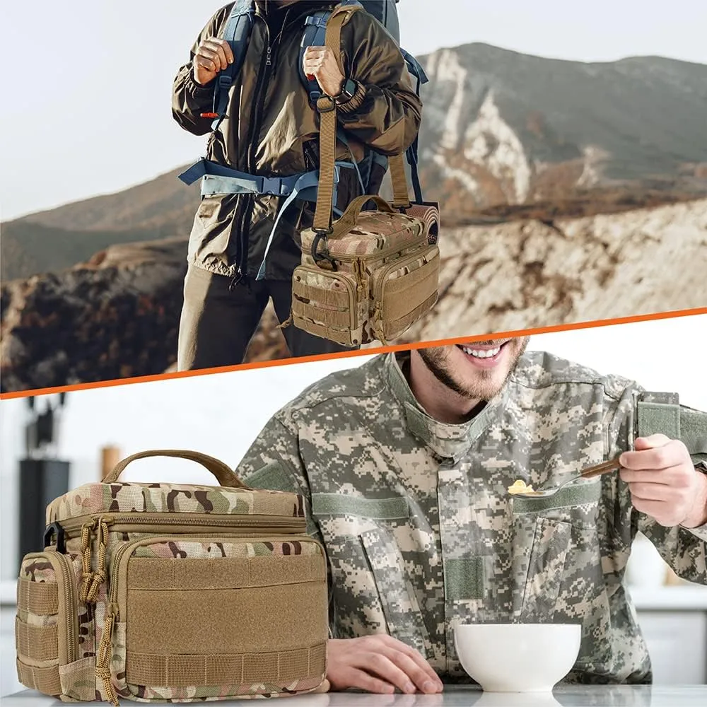 OPUX Tactical Lunch Box for Men, Camo Mens Insulated Lunch Bag for Adult, Leakproof Soft Lunch Cooler with MOLLE Mesh Side Pockets, Multicam Heavy Duty Lunchbox Pail for Work Women, Medium 10 Cans