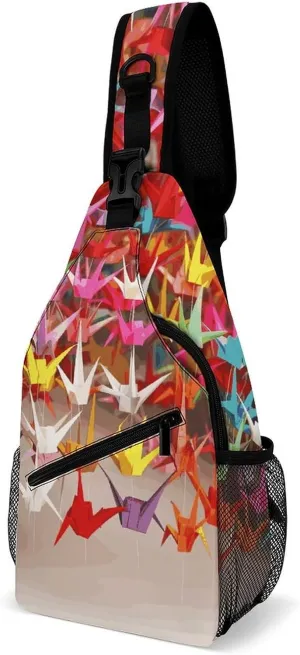 Origami Paper Cranes Crossbody Sling Bag for Men Hiking Backpack Travel Chest Bag Man Purse Shoulder Bags Daypack