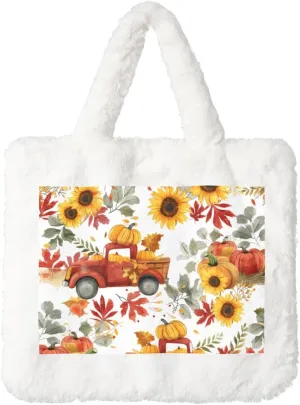 OSAM SPACE Thanksgiving Pumpkins Women Tote Bag, Farm Sunflower Cute Fuzzy Plush Shoulder Bag, Purse Coin Pouch Accessories Tote Handbag for Winter Daily Work Dating