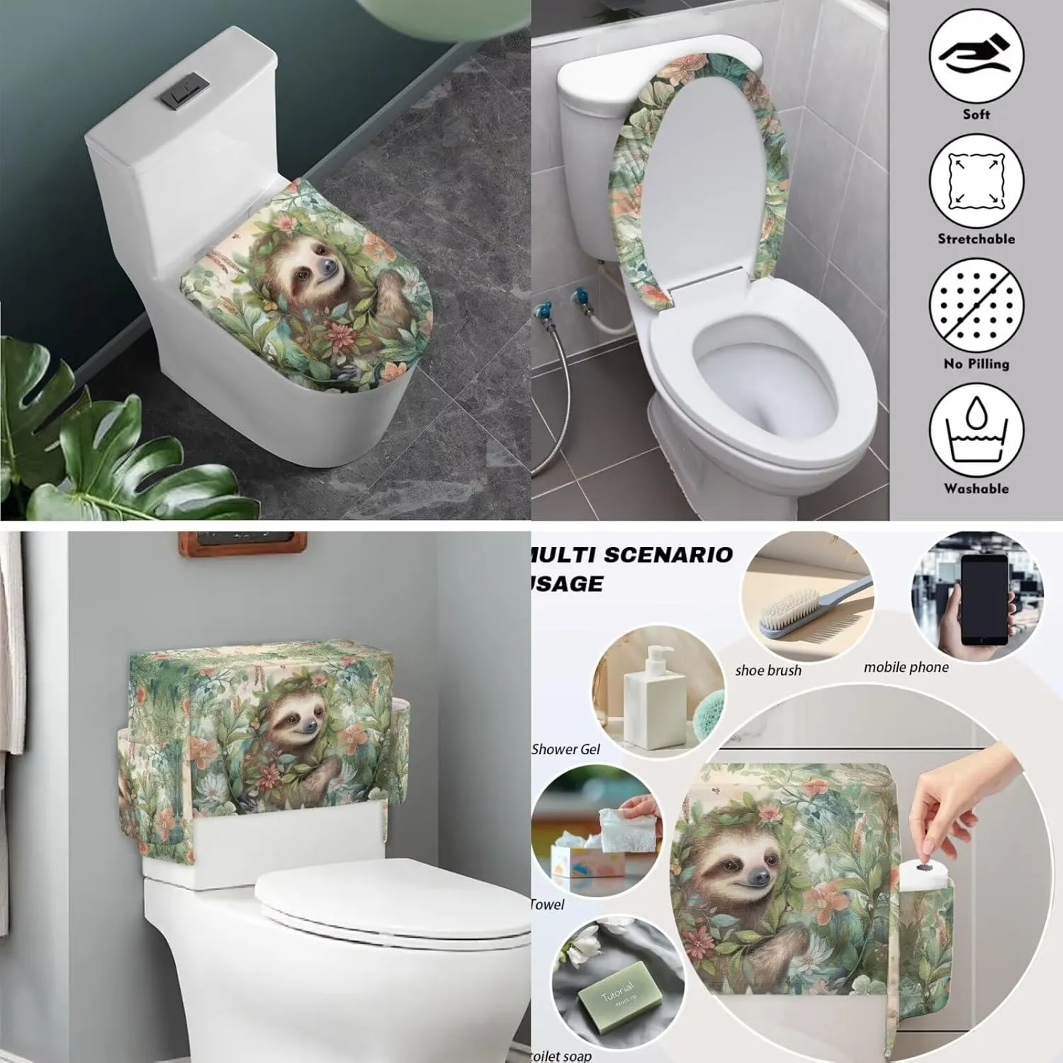 Otter Toilet Tank Lid Cover 2 Pack, Toilet Tank Cover with Storage Bag and Elastic Fabric Lid Protector Decor Perfect for Rentals Bathrooms