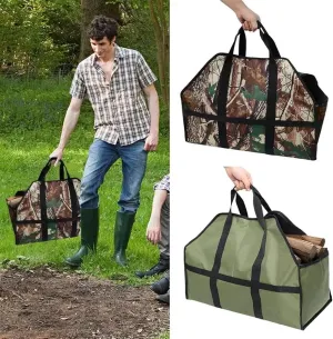 Outdoor Storage Bag,Log Tote Bag, Large Capacity Firewood Carrier Bag Log Tote Woodpile Rack Carrying Wood Holder with Handles ForPicnic Camping Outdoor(Camouflage)