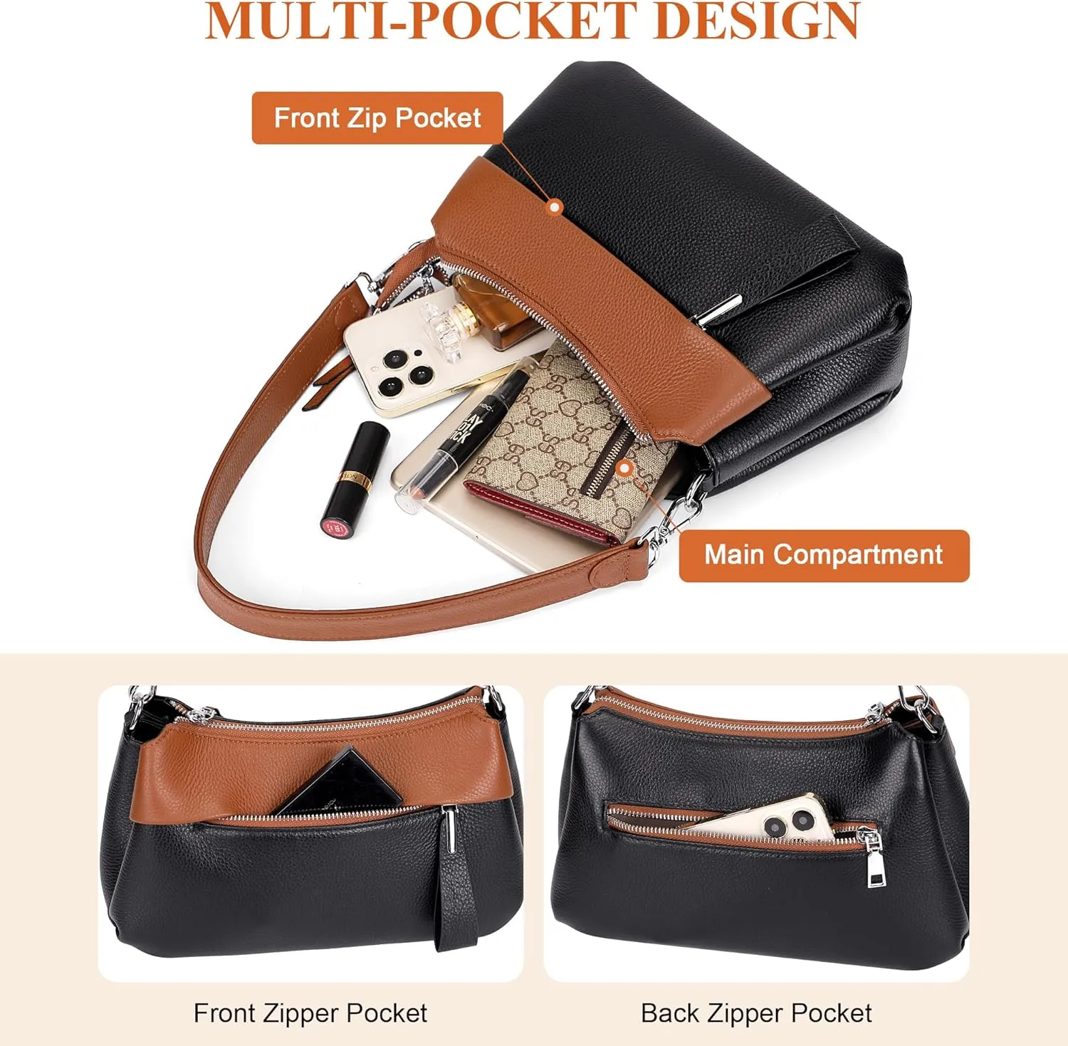 Over Earth Leather Handbags for Women Small Hobo Shoulder Bag Ladies Crossbody Purse