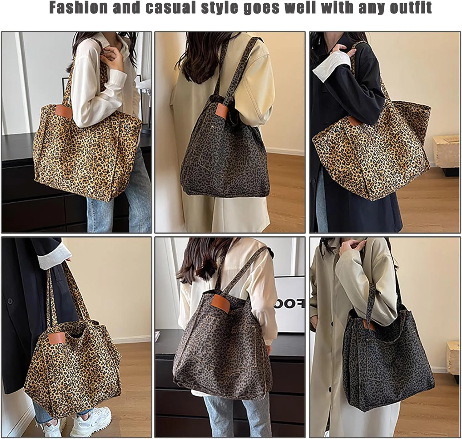 Oversized Leopard Print Shoulder Bags for Women, Soft Beach Tote Purse Handbag Canvas Large Capacity Travel Shopping Satchel