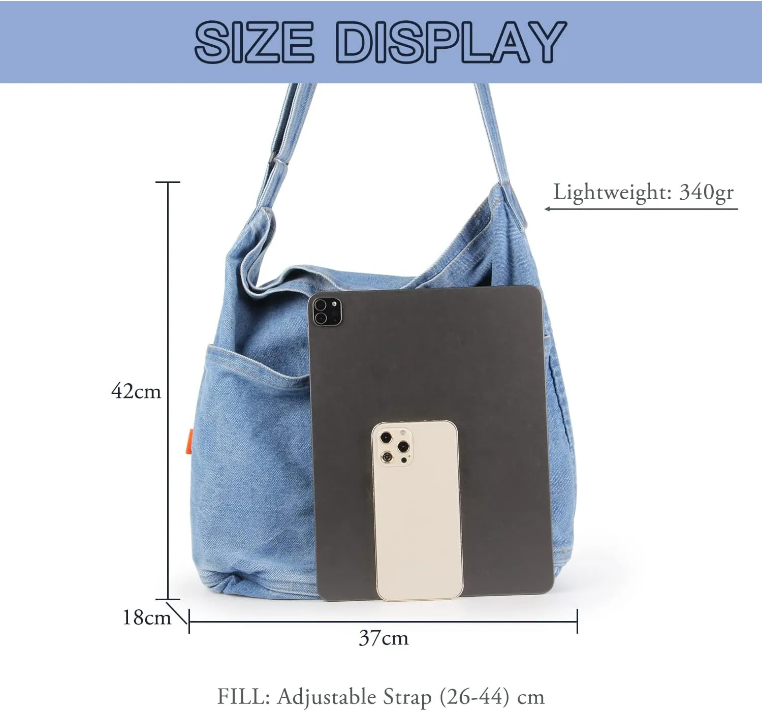 Oweisong Women Denim Tote Bags for School Canvas Hobo Shoulder Handbag Causal Jean Crossbody Bags Retro Large Capacity Purse