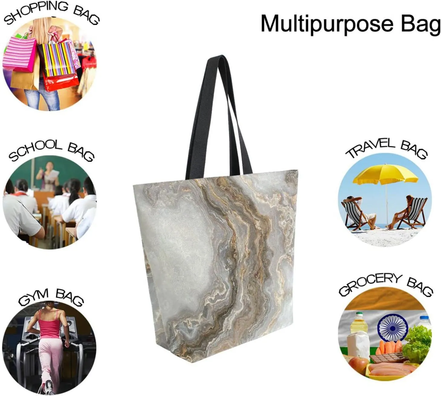 Oyihfvs Canvas Tote Grocery Bag, Women Large Shoulder Bag, Reusable Grocery Handbag