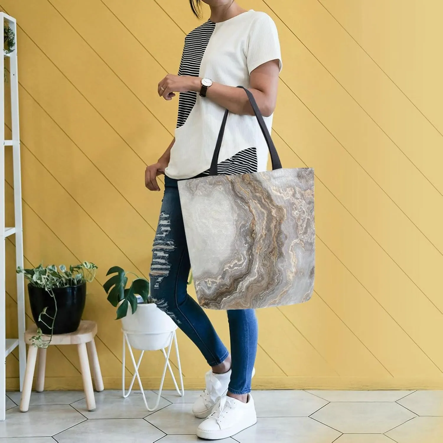 Oyihfvs Canvas Tote Grocery Bag, Women Large Shoulder Bag, Reusable Grocery Handbag