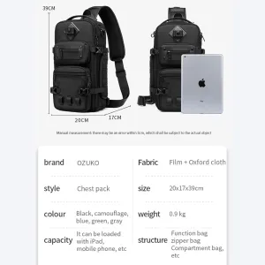 OZUKO 9585 Custom Logo Outdoor Waterproof Chest Bags Travel Cross Body Sling Bag Camera Stick Holder Sling Bag For Men(Camouflage)